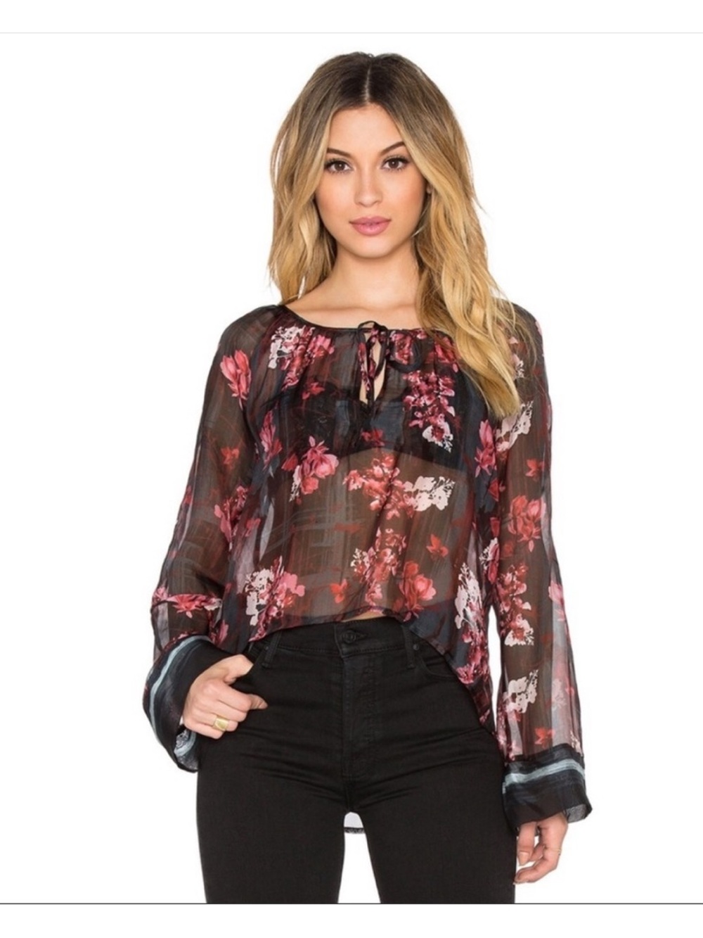 NWOT YFB Revolve Silk Tora Blouse Shiraz floral sheer Lightweight Cropped